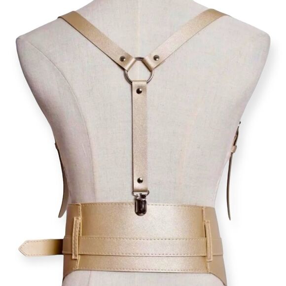 Gold Wide Corset Shoulder Suspender Body Harness Belt NEW